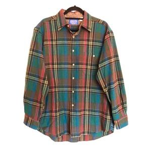 Pendleton Plaid Wool Button Down Mens Shirt Large